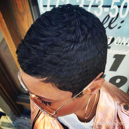 Wholesale Short Pixie Cut Straight Remy Brazilian Human Hair for Black Women Machine Made Highlight Color Cheap Glueless Wig